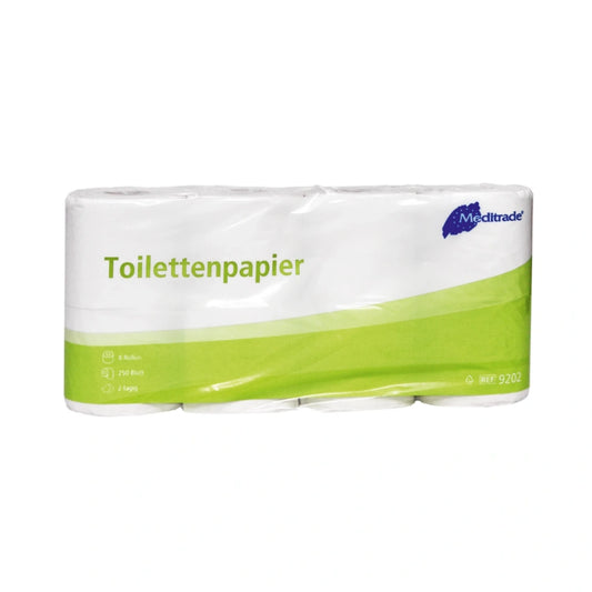 Meditrade - Toilettenpapier - 250 Blatt pro Rolle, hochweiß, 2-lagig - 8 Rollen